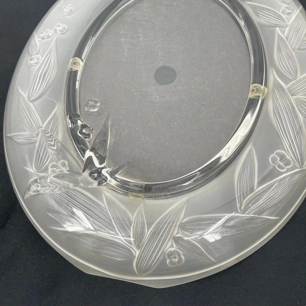 Frosted Glass Oval Picture Frame Etched Floral Bird Design 5x7 Photo Opening
